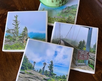On Top of Grandfather Mountain / Set of 4 Ceramic Tile Coasters