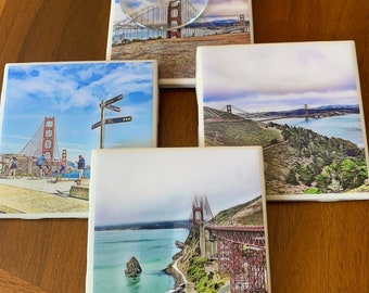 Golden Gate Views / Set of 4 Ceramic Tile Coasters