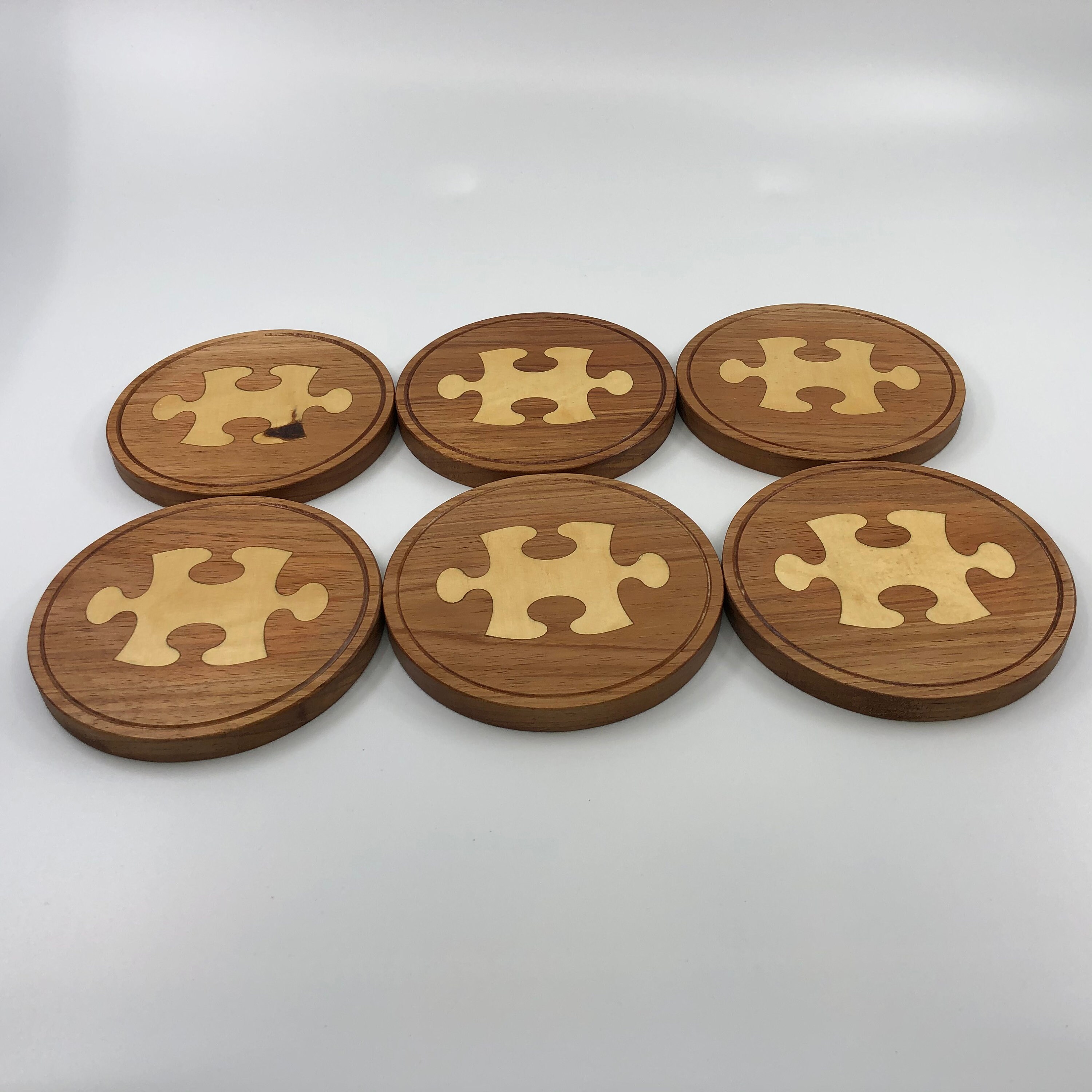 Wooden Inlaid Puzzle Coasters Set of 4 or 6 Etsy