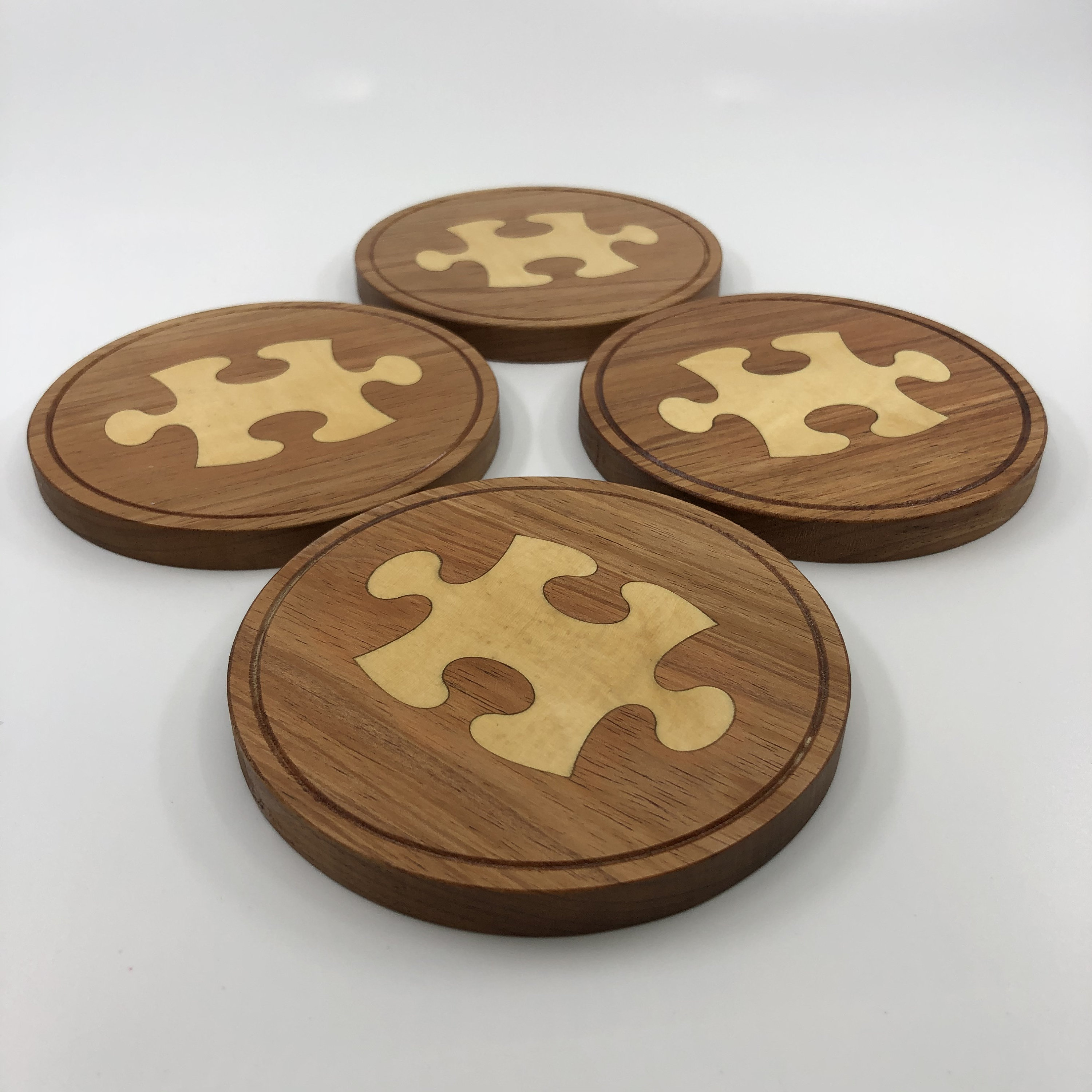 Wooden Inlaid Puzzle Coasters Set of 4 or 6 Etsy