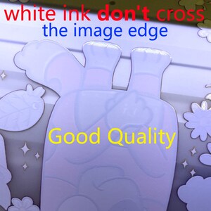 May include: A white ink design of a turtle with the text "Good Quality" printed on the image. The text "white ink don't cross the image edge" is written above the turtle.
