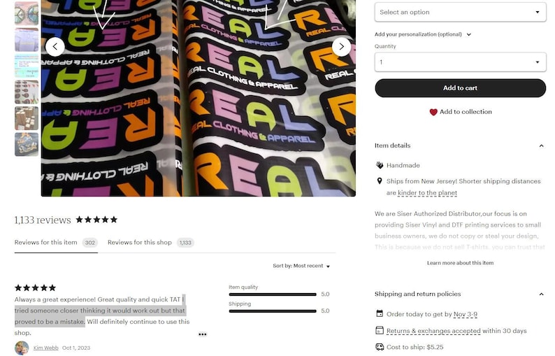 May include: A close-up of a sheet of colorful vinyl with the word "REAL" printed repeatedly in black, orange, pink, and green. The vinyl is used for creating custom apparel and clothing.