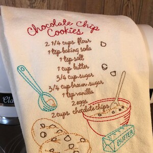 Vintage inspired chocolate chip cookie recipe flour sack towel