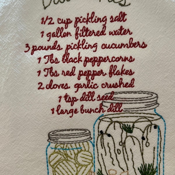 Vintage inspired Dill Pickle recipe flour sack towel