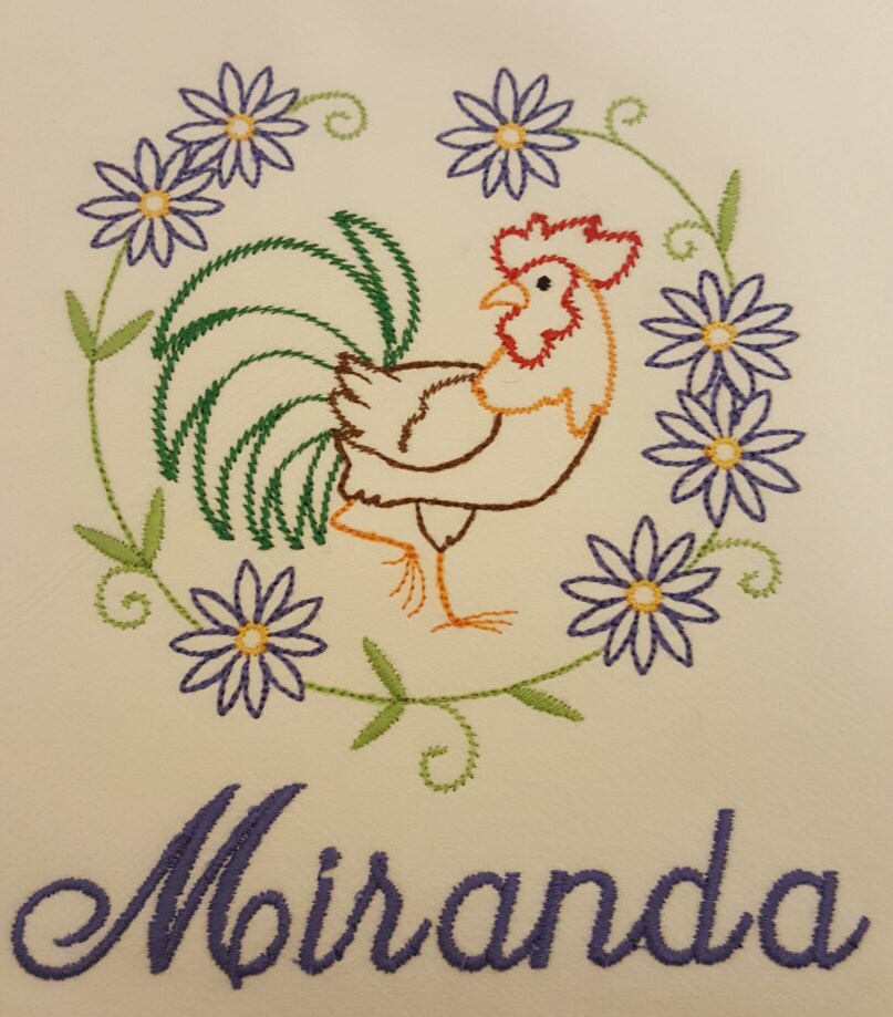 Chicken Rooster Flour Sack Embroidered Dish Towel | Etsy