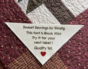 BLOCK  FONT #2 ! Custom Embroidered Quilt Label Fabric Personalized  Quilt Tags Custom Embroidery Label Quilt Tag Free Shipping! Block mini