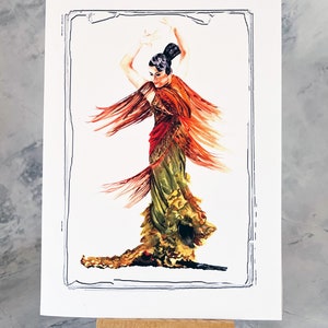 SPANISCHE FLAMENCO TÄNZERIN, offen, Geburtstag, Vatertag, Ostern.  Ihre Feier. Aquarell Druck Grußkarte. A5 oder A6,