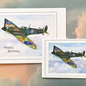 SPITFIRE Aquarell Druck Grußkarten, personalisiert oder offen, jeder Anlass, Geburtstag, Jahrestag, Vatertag, Ostern.