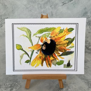 SUMMER SUNFLOWER est une carte de voeux imprimée à l'aquarelle.  Anniversaire, portes ouvertes, fête des pères, Pâques ou texte de votre choix et occasion.