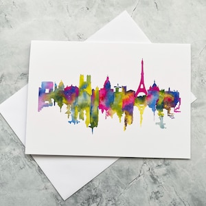 PARIS SKYLINE. Watercolour print Greeting cards.  Open, Birthday, Father's Day, Easter,  or your choice text.