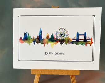 LONDON COLOUR SKYLINE. Watercolour Print Cards,  Open, Any Occasion e.g. Father's Day, Birthday, Mother's day, Easter, any celebration.