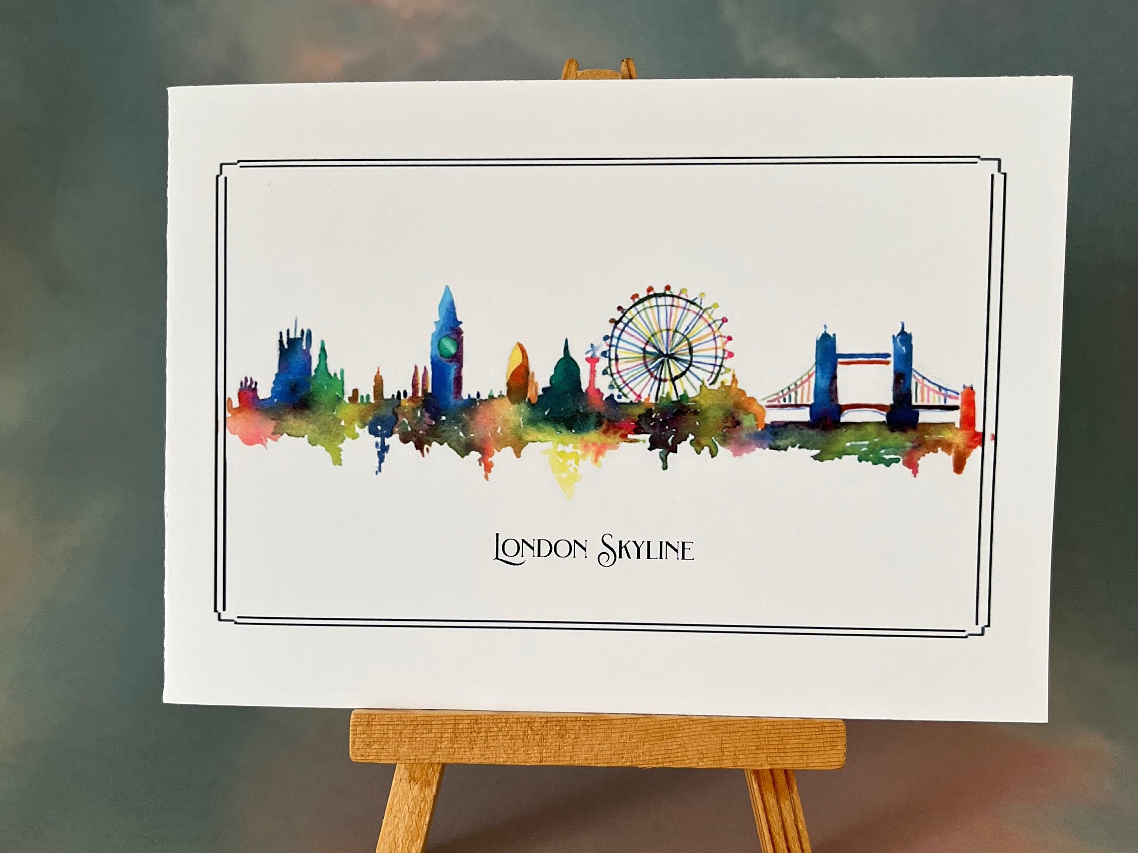 LONDON COLOUR SKYLINE. Watercolour Print Cards,  Open, Any Occasion e.g. Father's Day, Birthday,  Easter, any celebration.