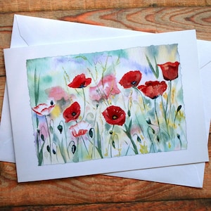 SYMPHONY OF POPPIES (Field of Poppies) Aquarell Druck Karte, Personalisiert, Offen, Jeder Anlass z.B. Geburtstag, Muttertag, Ostern.