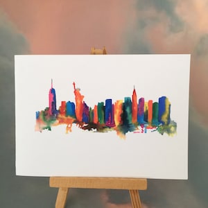 NEW YORK SKYLINE, Watercolour Print Greetings Card,Personalised, Open, Mother's Day, Father's Day, Any Occasion  A6 or A5