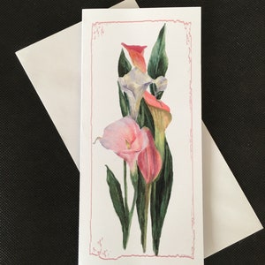 CALLA LILIES. Watercolour Print of my painting. Open, Mother's Day, Birthday,  or any Occasion Greeting Card