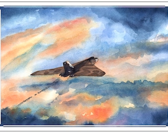 REACH for the Sky, (Vulcan Bomber) is a card of print of Vulcan Bomber. Open, Birthday, Mother's Day, Easter, any occasion -