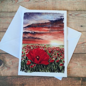 MOHNENSFELD von Flandern, Aquarell Druck Grußkarte, Personalisiert, Offen, Volkstrauertag, Mohntag, Vatertag, Ihr Text