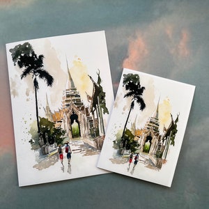 BANGKOK SPLENDOR - Grußkarten mit Aquarell Druck. Geburtstag, Vatertag, Ostern, Offen oder Personalisiert