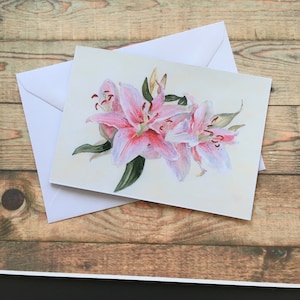 STARGAZER LILIES - Aquarell Grußkarte Geburtstag/Vatertag/jeder Anlass.Personalisierte Karten von Ferry Studio Arts