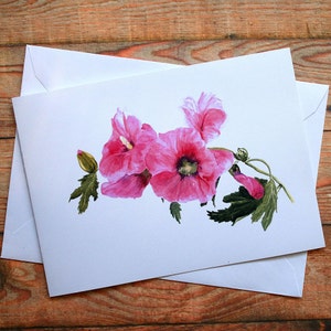 Stockrosen Aquarell Druck Grußkarte. Offen, Jeder Anlass, Geburtstag, Jubiläum, etc.
