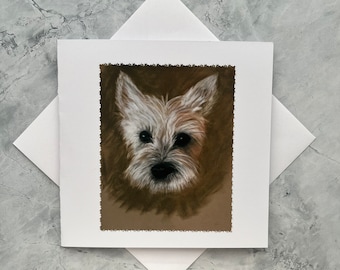 CAIRN TERRIER- Pastel Print Greetings Card.Personalised, Open,Mother's Day, Easter, Father's Day, Any Occasion e.g. Birthday,