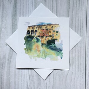 PONTE VECCHIO - Aquarell Druck Grußkarte. Offen, zu jedem Anlass, Geburtstag, Vatertag, Muttertag.