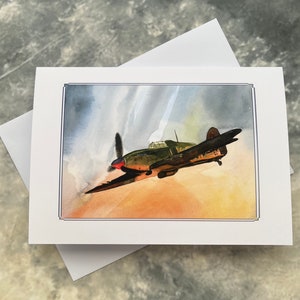 HAWKER HURRICANE FLUGZEUG Karte; offen, Geburtstag, Ostern oder Ihrer Textwahl. Aquarell Druck.