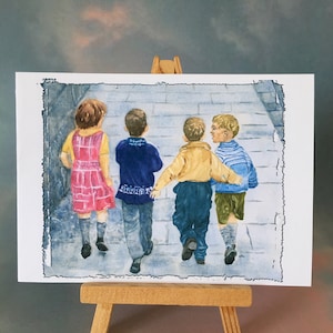 STREET URCHINS - The way friends were - Grußkartendruck eines Aquarells. Geburtstagskarte, Vatertag, offen, jede Feier,