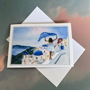 SANTORINI SONNENAUFGANG - Grußkarten in Aquarelloptik.  Geburtstag, Vatertag, Jubiläum, Open oder Ihre Feier.