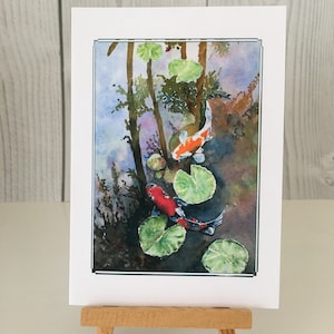 Koi Karpfen - Aquarell Druck Grußkarten. Offen, Vatertag, Personalisiert, Jeder Anlass z.B. Geburtstag, Ostern