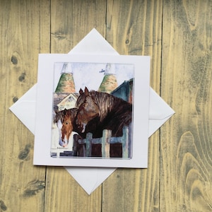 PFERDE (Beste Freunde). Offen, jede Anlass Karte, Geburtstag, beste Wünsche - Aquarell Druck Greetings Card
