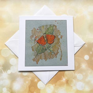 ORANGER SCHMETTERLING. Offen, Geburtstag, Vatertag, jede Gelegenheit Karte, Geburtstag, beste Wünsche - Aquarell Druck Greetings Card.