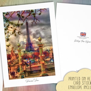 PARISER SICHT, Arc de Triomphe, Eiffelturm Champ de Mars.Grußkarten. Exklusive und einzigartige Marke der digitalen Kunsttechnik.