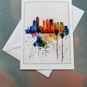 FLORIDA SKYLINE in FARBE. Grußkarte in Aquarelloptik. Geburtstag, Muttertag, Ostern oder jede andere Feierlichkeit.