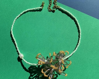 Flowers Dangle beads necklace with freshwater pearl