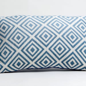 Blue diamond velvet pillow cover,   geometric lumbar pillow cover