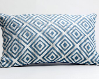 Blue diamond velvet pillow cover,   geometric lumbar pillow cover