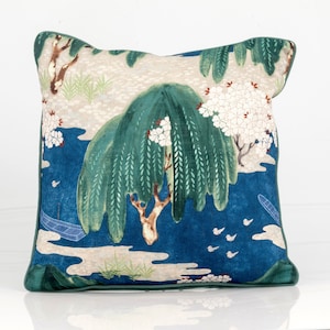 Thibaut willow tree  pillow cover, chinoiserie pillow cover,   green and blue pillow cover,  high end pillow cover, blue designer pillow