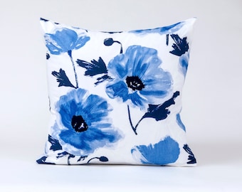 Kate Spade Floral Pillow Cover, Blue White Linen
