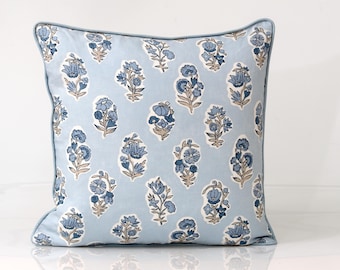 Schumacher Anessa Blue Pillow Cover, Designer Floral Pillow, Blue Botanical Throw Pillow, Luxury Decorative Pillow, Hand Screen Print