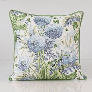 Thibaut Dahlia pillow cover, blue floral  pillow cover,  English garden pillow cover, luxury pillow cover, floral lumbar pillow cover