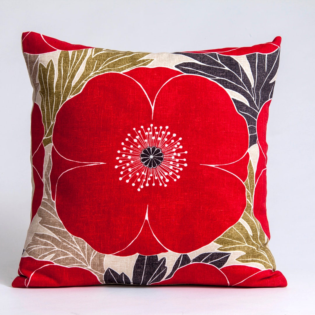Red Floral Pillow Cover, Designer Pillow Cover, Harlequin Fabric, Red Throw Pillow Cover, Red