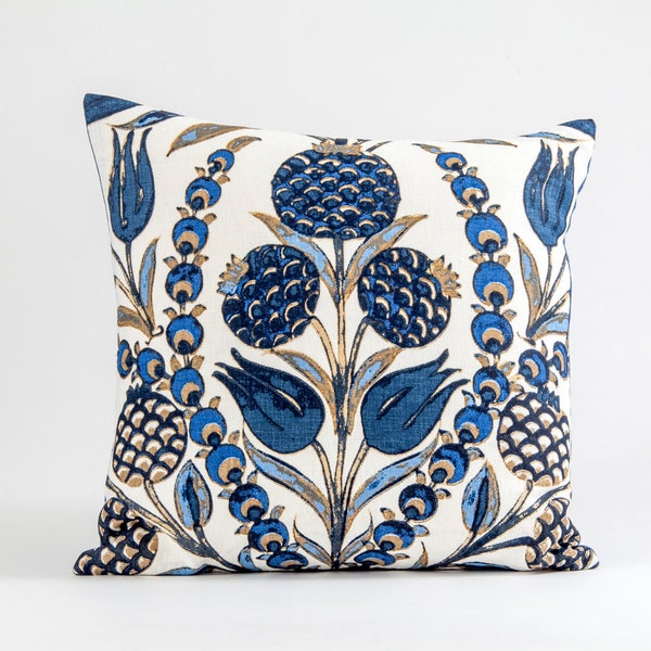 Corneila  floral  pillow cover, Thibaut fabric, decorative pillow cover, navy pillow cover, blue accent pillow cover, blue designer pillow