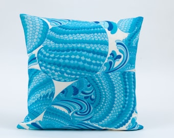 Schumacher Pisces Aqua Outdoor Pillow Cover, Tina Turk Design