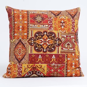 Tribal pillow cover in red and gold,  Moroccan style pillow, Covington fabric, red accent pillow cover, ethnic decorative pillow cover,