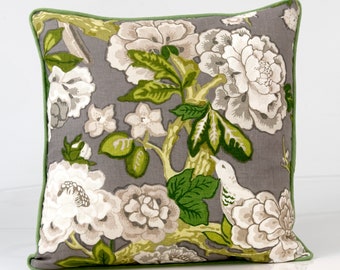 Schumacher Bermuda Blüten Kissenbezug, Grau Blumenvogel Design
