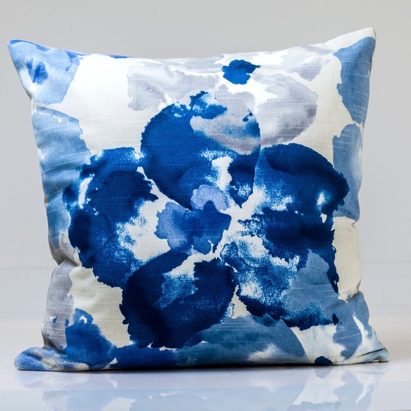Watercolor pillow cover, indigo pillow cover, designer pillow cover, decorative pillow, Robert Allen fabric