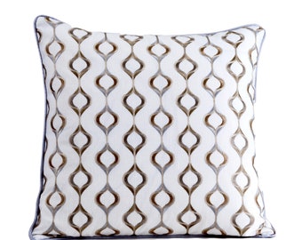 Embroidered diamond pillow cover,  20x20,  Designer pillow cover, white and silver cover, Decorative pillow cover,