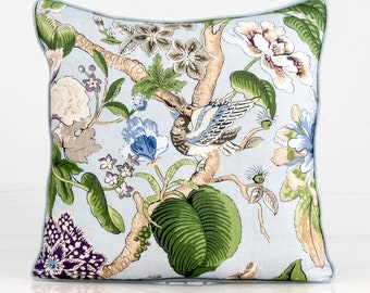 Fodera per cuscino da giardino Thibaut Hill, stampa floreale e di uccelli in stile chinoiserie.