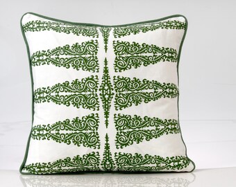 Thibaut Ellery Stripe Pillow Cover, Kelly Green Paisley, Accent Pillow